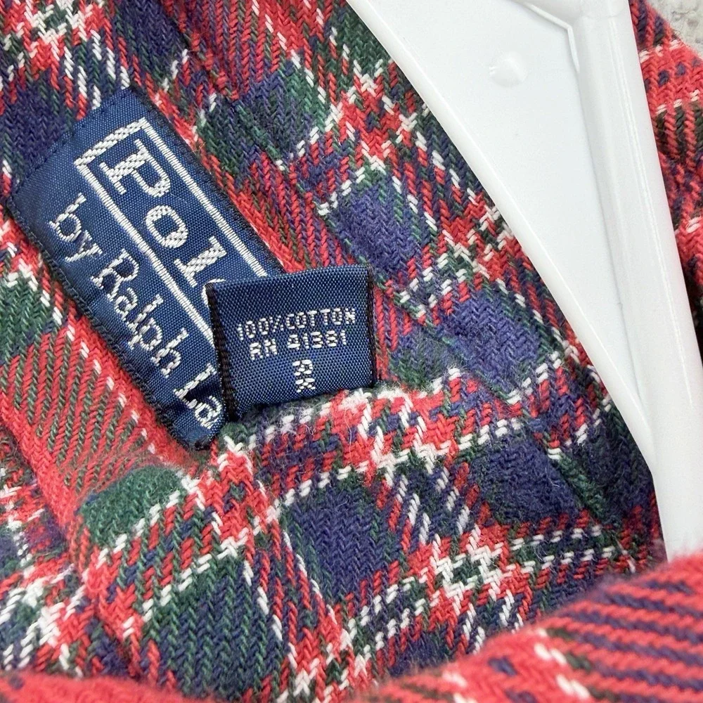 Vtg Polo Ralph Lauren Tartan Plaid Flannel Shirt Mens Medium Red Heavyweight Y2K